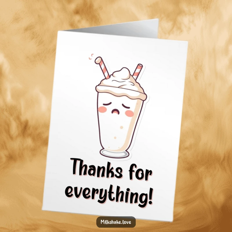 Funny Free Printable Thank You Card: A tired milkshake with a drooping straw yawns, great for a relaxing thank you.