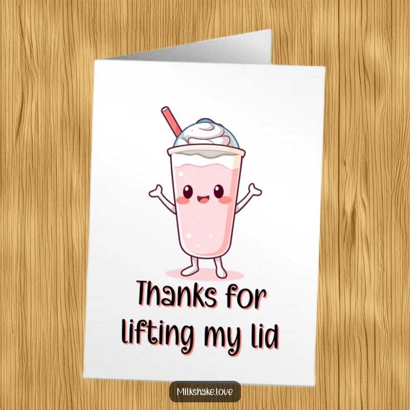 Funny Free Printable Thank You Card: A Kawaii milkshake character performs a silly dance, its lid shimmying.