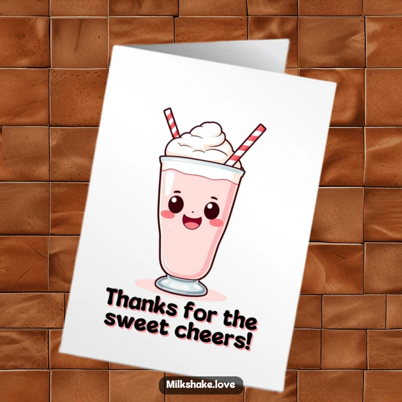 Funny Free Printable Thank You Card: Kawaii milkshake with a big smile taking a big sip, conveying heartfelt thanks.