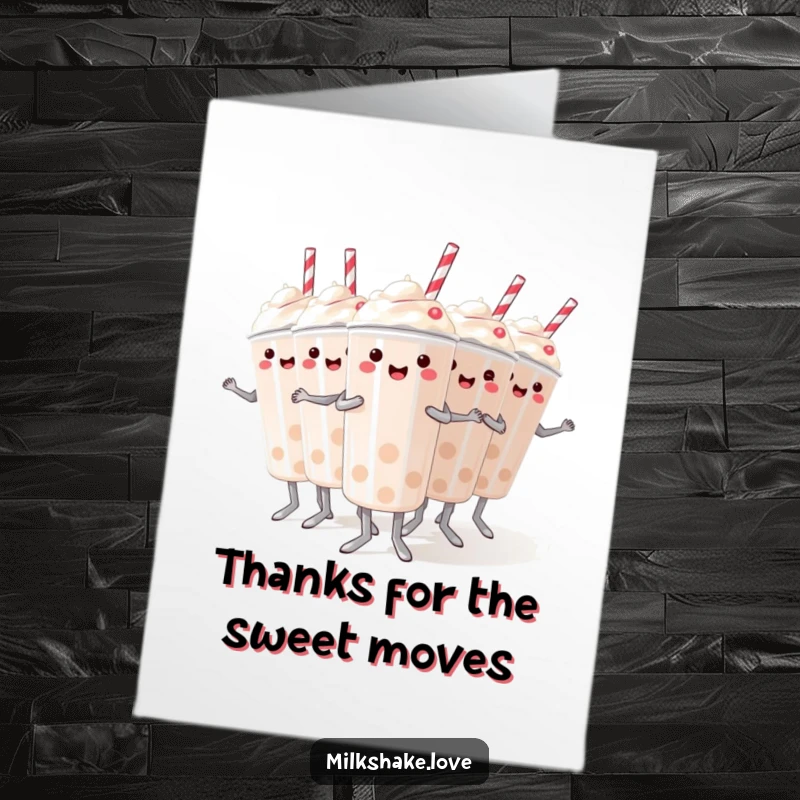 Funny Free Printable Thank You Card: A synchronized dance by mini milkshakes expresses thanks with humor.