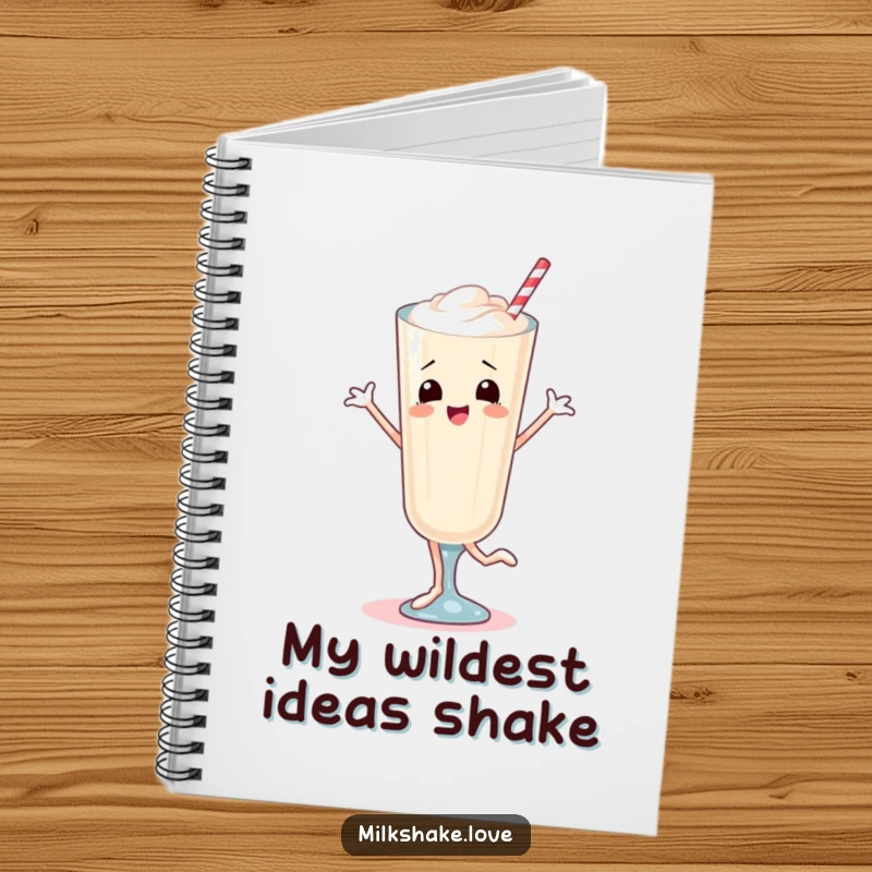 Funny Notebook featuring a milkshake with legs dancing energetically, providing a fun cover for notes and creative thoughts.
