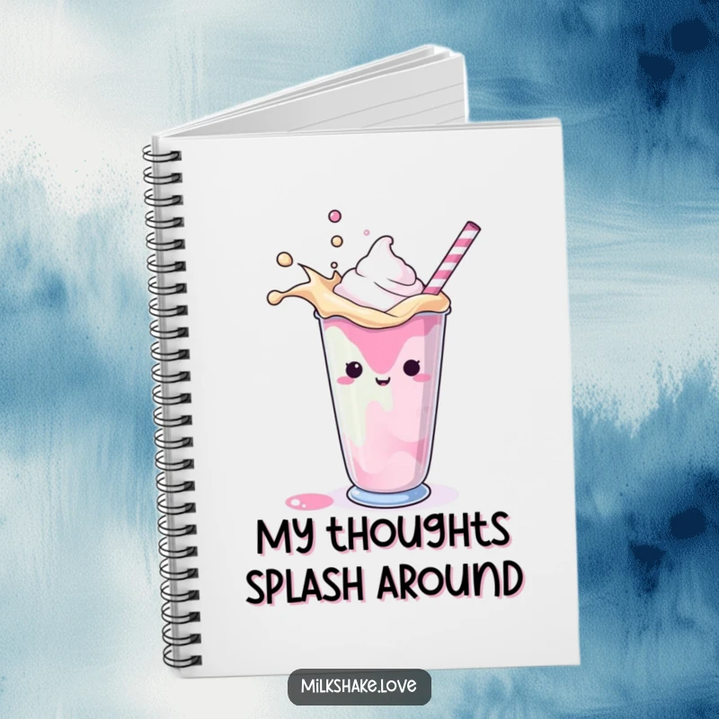 Funny Notebook with a dynamic splashing milkshake design, ideal for capturing notes and sparking creative inspiration.