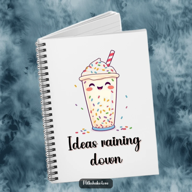 Funny Notebook: Features a joyful milkshake cup with colorful sprinkles raining down, perfect for capturing sweet thoughts.