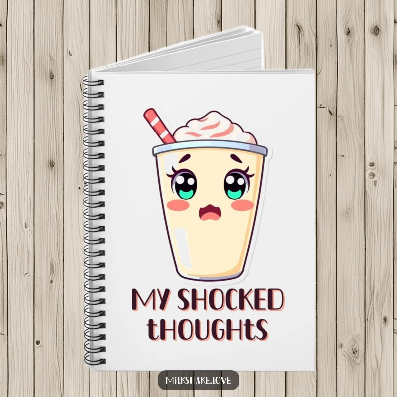 Surprised kawaii milkshake cup with big eyes doing a double take, a funny notebook for observers.