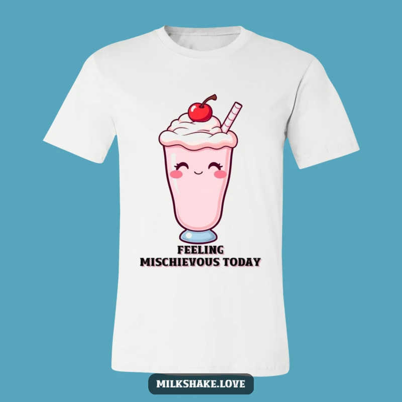 Funny Kawaii Milkshake T-Shirt: Winking Cherry Top, Sweet Drink Tee Gift for Her