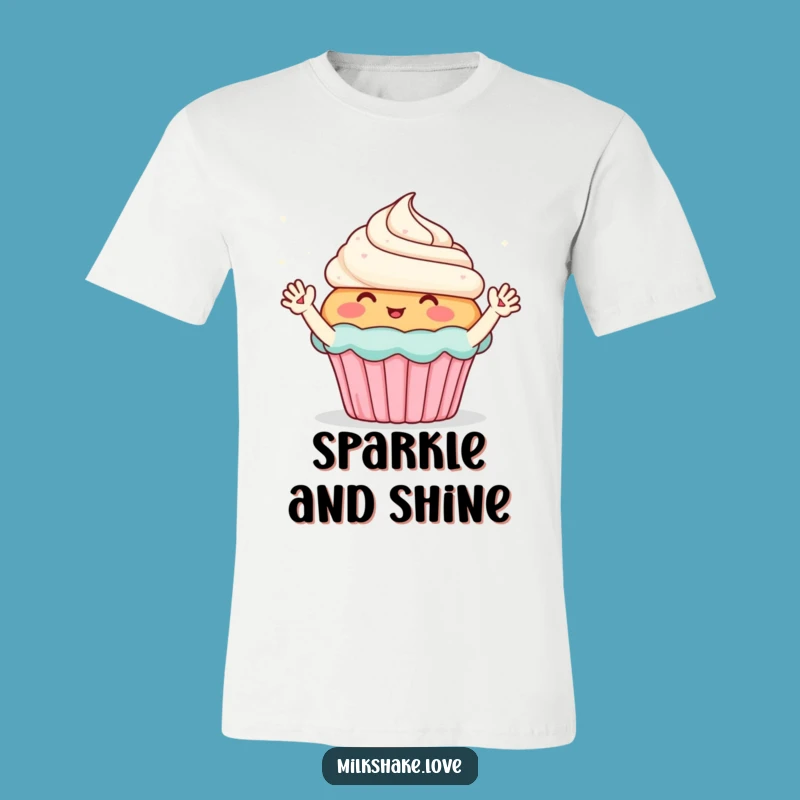 Funny Cupcake T-Shirt: Blushing Sparkle Waves for Enthusiastic Fun
