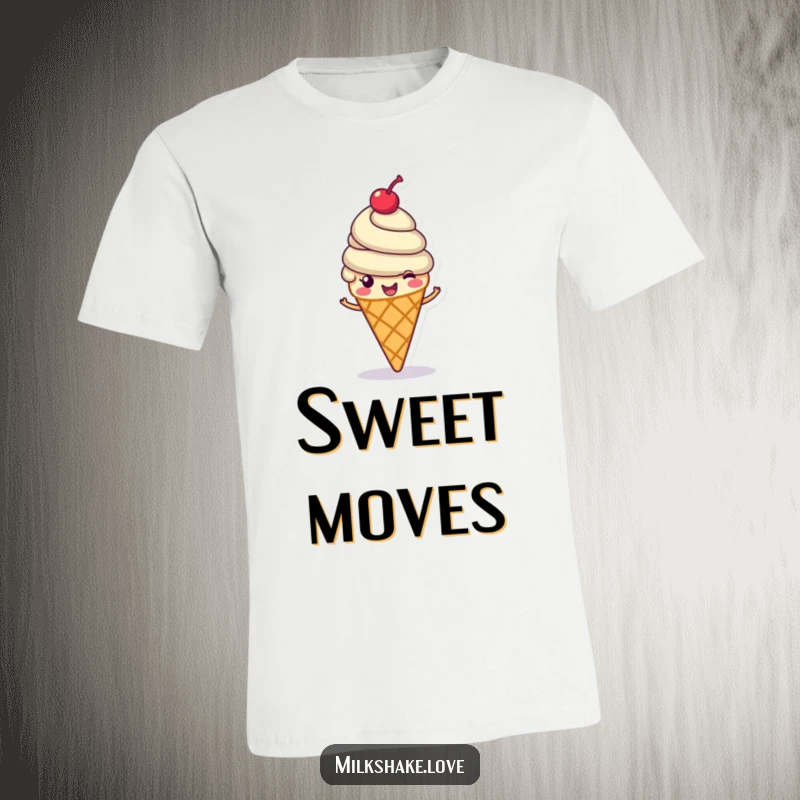 Funny ice cream cone t-shirt, a cheerful ice cream cone with a cherry on top spinning happily, great funny gift.