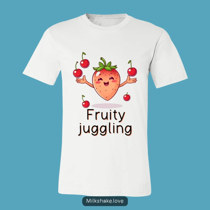 Funny Juggling Strawberry T-Shirt: Joyful Fruit Toss Tee