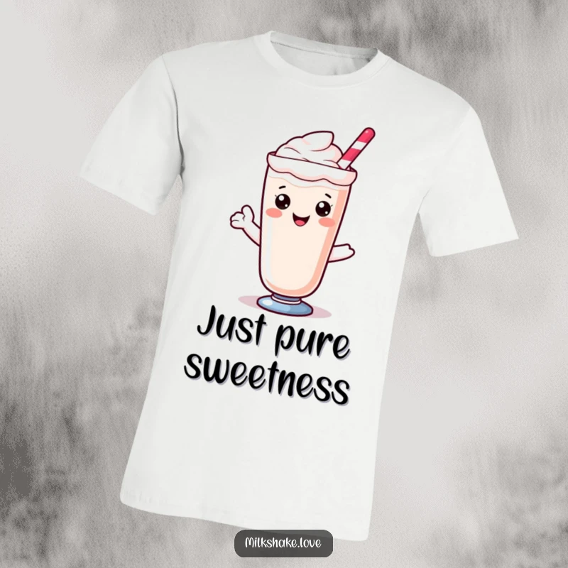 Funny Kawaii milkshake character offering a warm, sweet smile from inside its glass, promoting happiness.