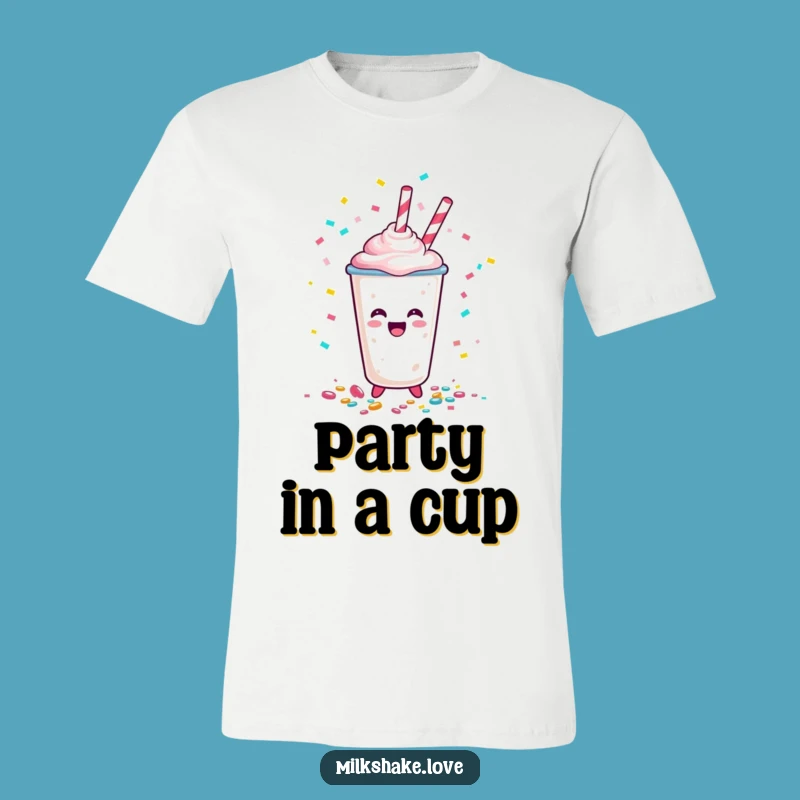Funny Happy Milkshake Cup Confetti T-Shirt - Wearable Party Fun