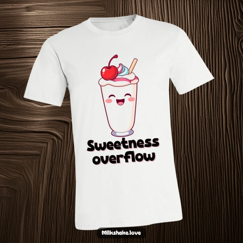 Funny laughing kawaii milkshake with a cherry spills a colorful swirl, a fun and funny t-shirt.