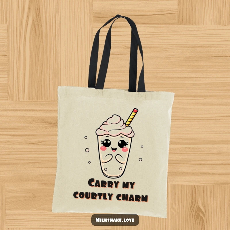 Funny milkshake tote bag with a bubbly drink performing an exaggerated, comical bow, great for a fun present.