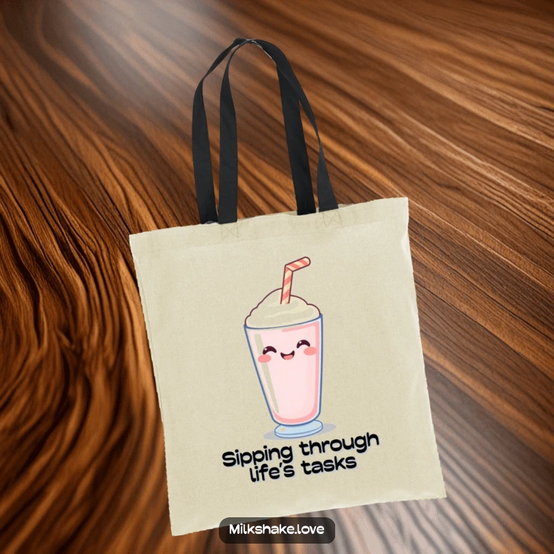 Funny Tote Bag featuring a happy milkshake straw wiggling with delight, adding charm and humor to this practical bag.