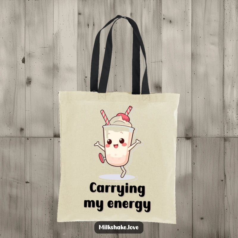 Funny Kawaii Milkshake Tote Bag: A cheerful cartoon milkshake character doing a cartwheel, perfect for daily errands and spreading smiles.