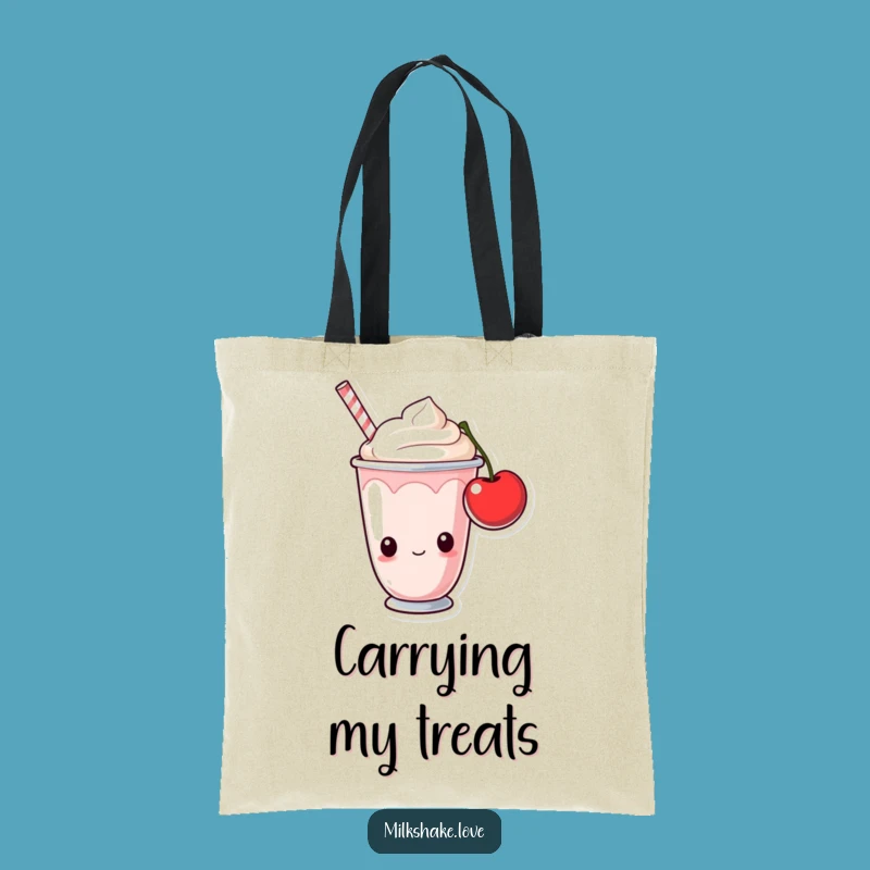 Funny Milkshake Cup Tote Bag: Curious Cherry Hunt, Durable Humorous Bag