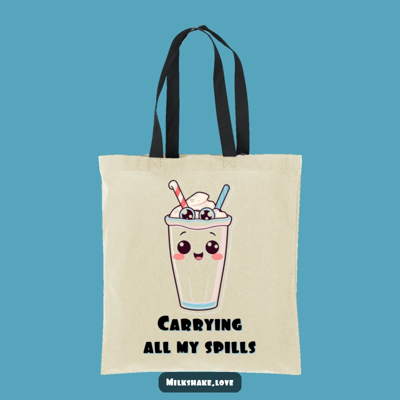 Funny Tipping Milkshake Tote Bag: Anthropomorphic Character with Silly Eyes - Practical Gift!