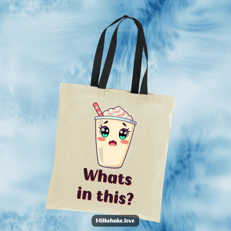 Kawaii milkshake cup with big eyes doing a double take, a stylish and funny tote bag.